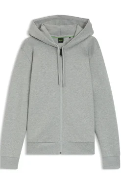 Zip-up hoodie in stretch cotton with logo detail
