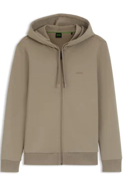 Zip-up hoodie in stretch cotton with logo detail