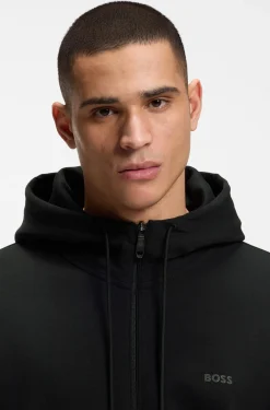 Zip-up hoodie in stretch cotton with logo print