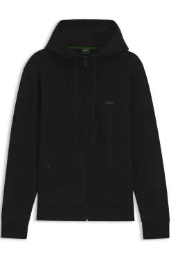 Zip-up hoodie in stretch cotton with logo print