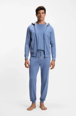 Zip-up hoodie in stretch cotton with embroidered logo