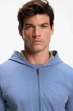 Zip-up hoodie in stretch cotton with embroidered logo