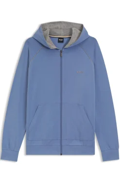 Zip-up hoodie in stretch cotton with embroidered logo