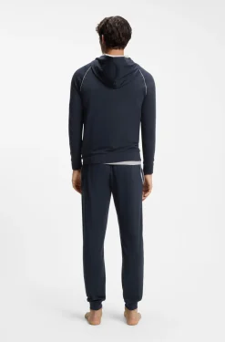 Zip-up hoodie in stretch cotton with contrast piping