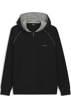 Zip-up hoodie in stretch cotton with contrast piping