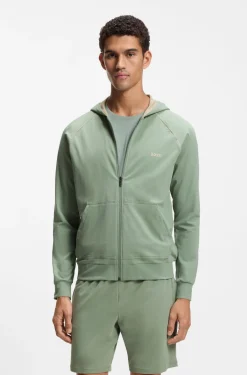 Zip-up hoodie in stretch cotton with embroidered logo