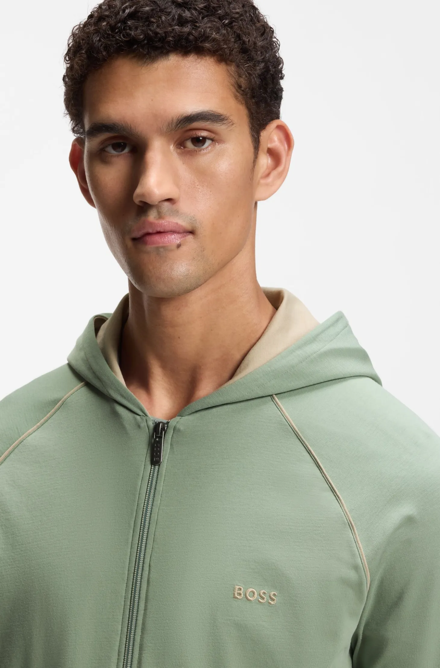 Zip-up hoodie in stretch cotton with embroidered logo