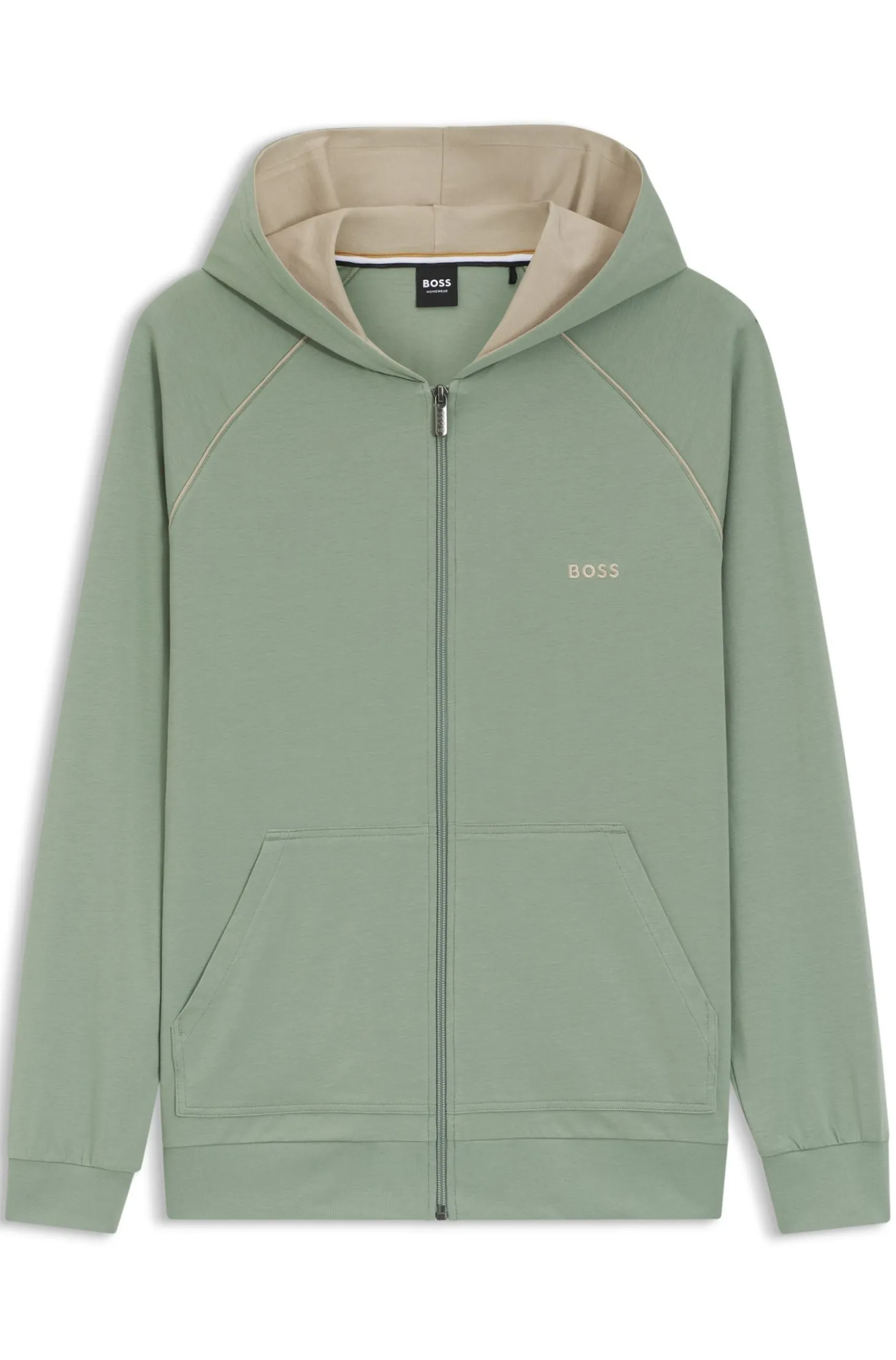 Zip-up hoodie in stretch cotton with embroidered logo