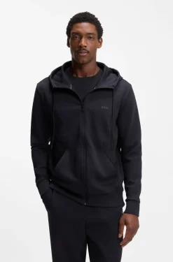 Zip-up hoodie in stretch cotton with logo print