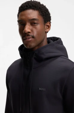 Zip-up hoodie in stretch cotton with logo print
