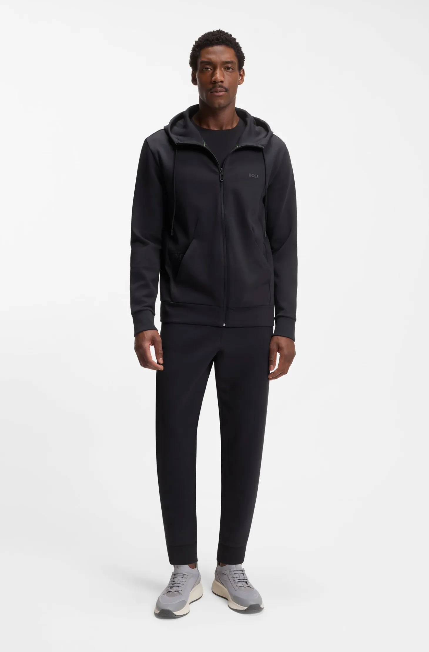 Zip-up hoodie in stretch cotton with logo print