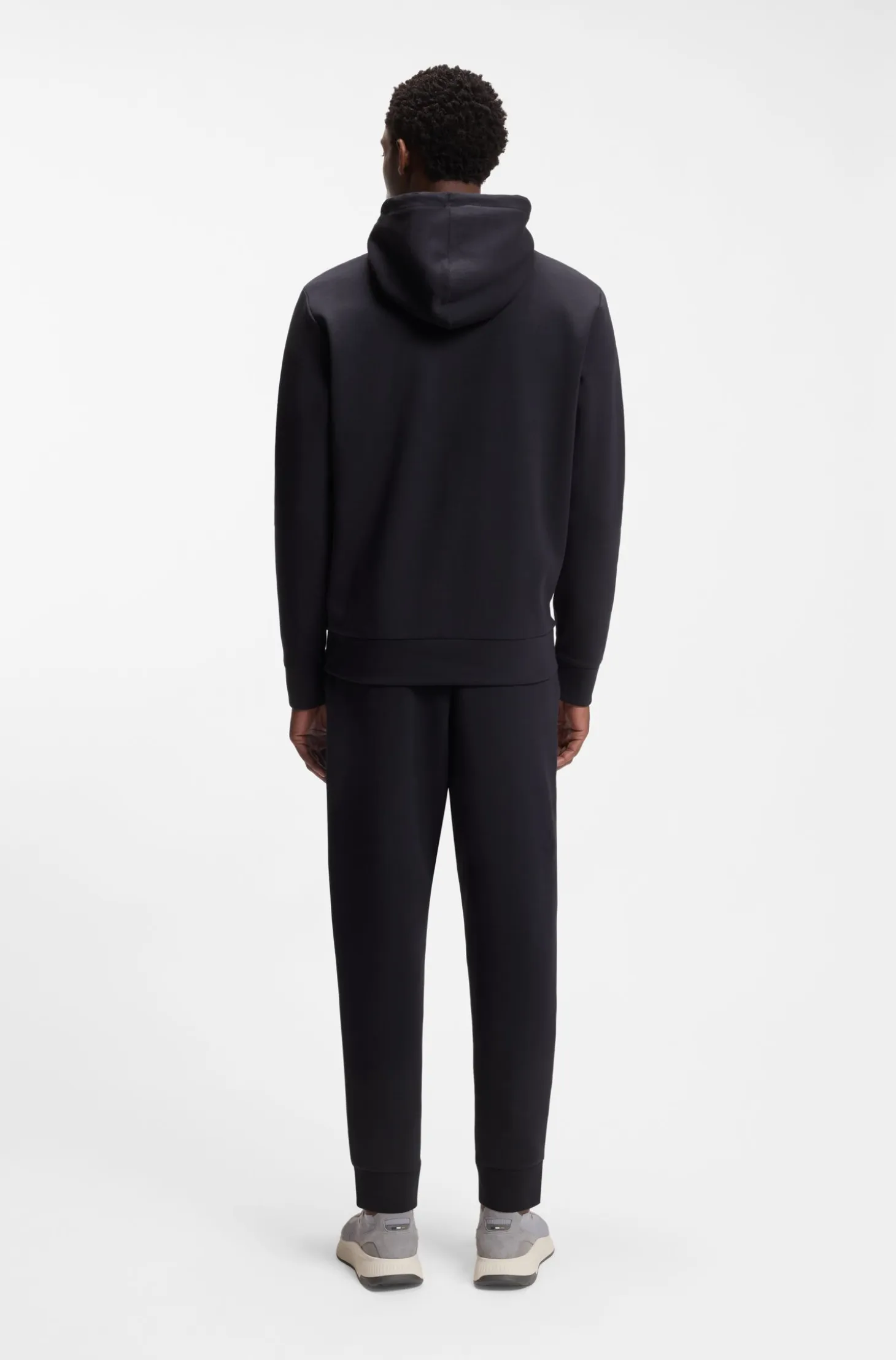 Zip-up hoodie in stretch cotton with logo print