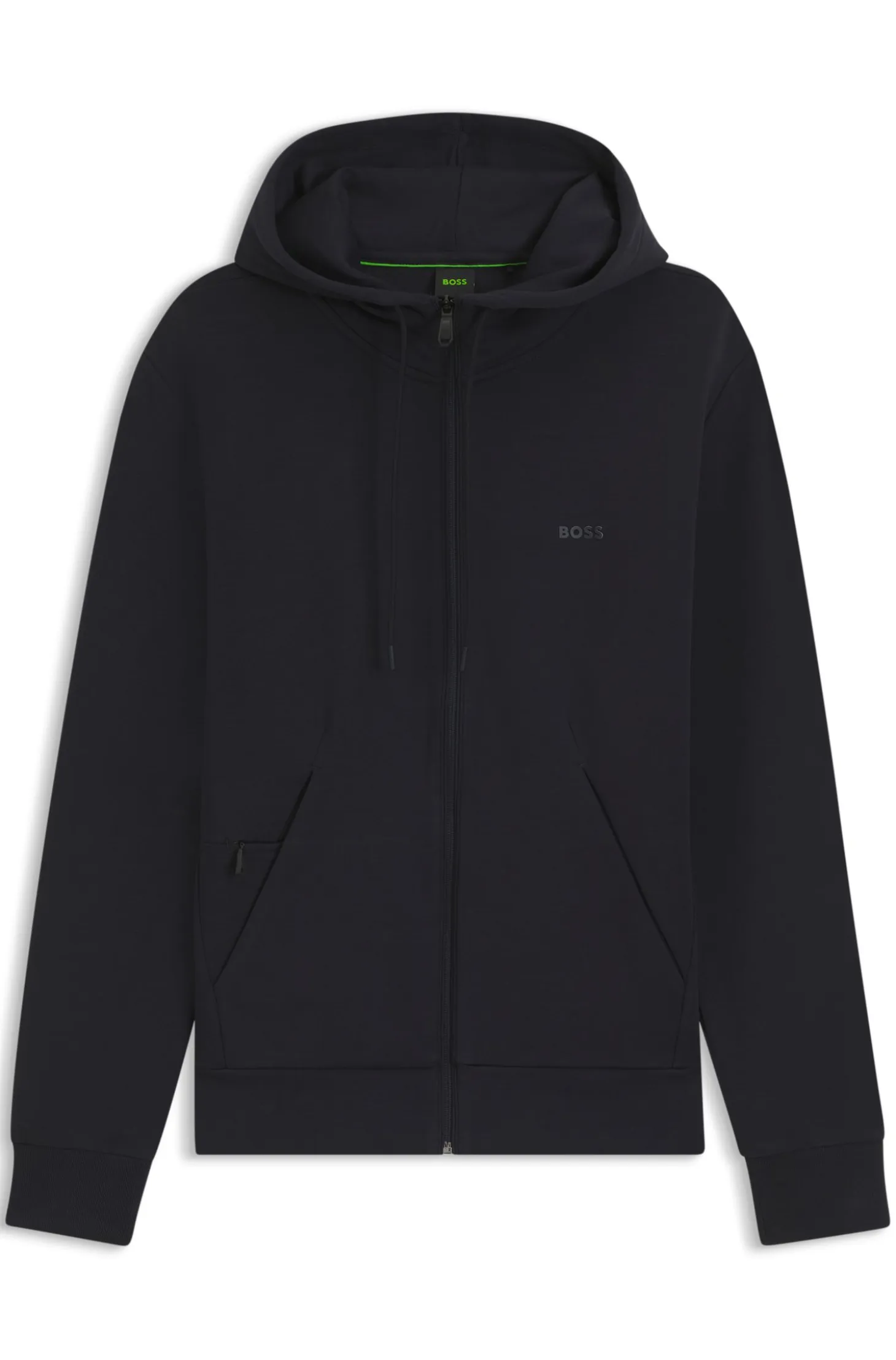 Zip-up hoodie in stretch cotton with logo print
