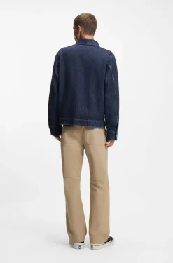 Zip-up jacket in blue denim with chest pocket