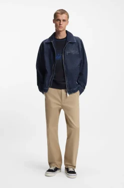 Zip-up jacket in blue denim with chest pocket