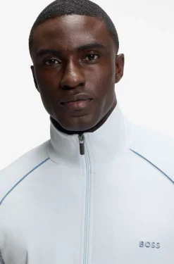 ZIp-up jacket in stretch cotton with contrast piping