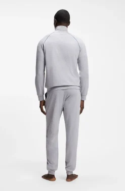 ZIp-up jacket in stretch cotton with contrast piping
