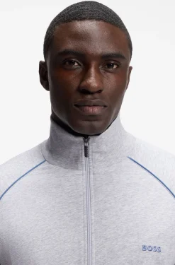 ZIp-up jacket in stretch cotton with contrast piping