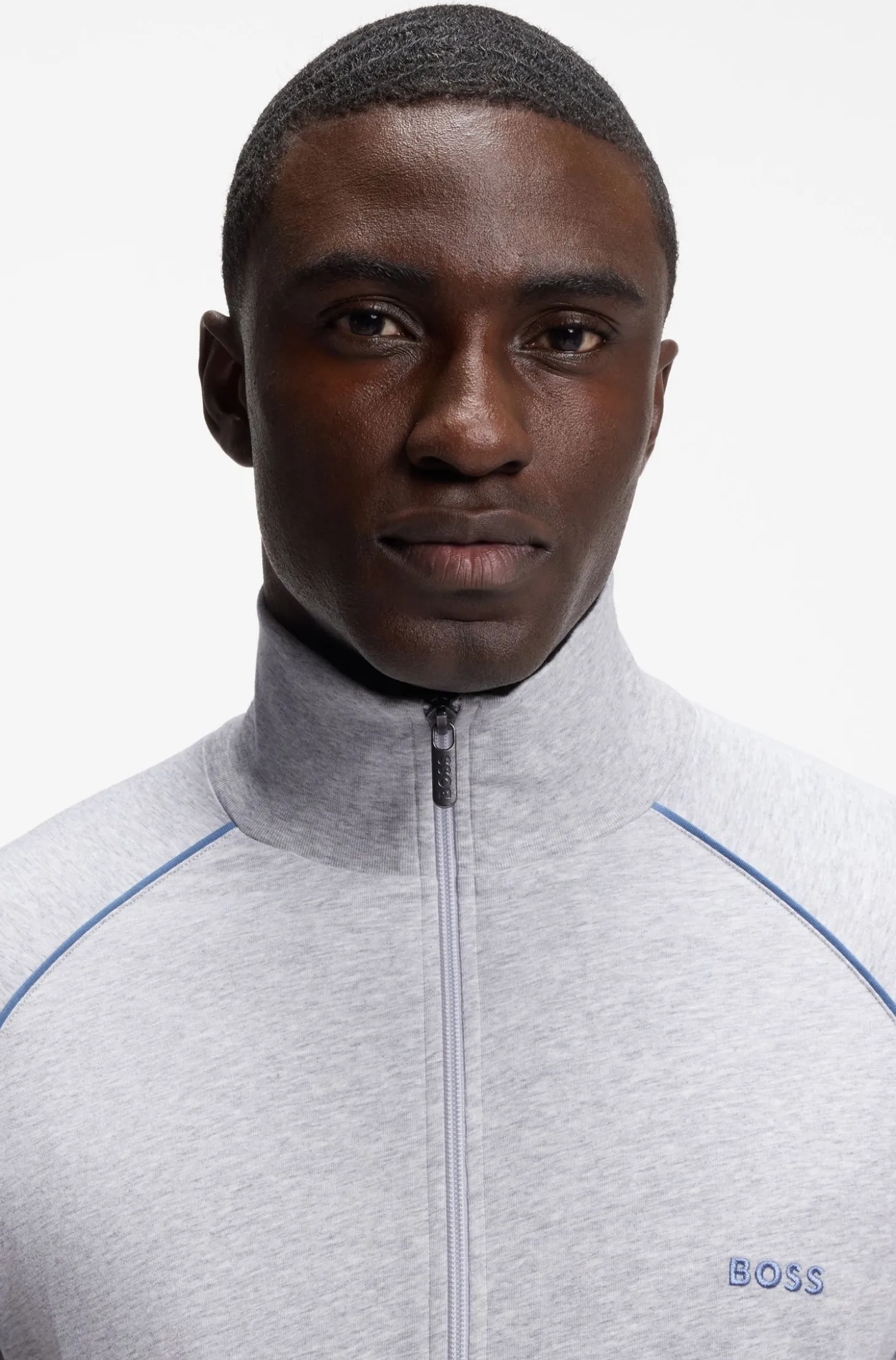 ZIp-up jacket in stretch cotton with contrast piping