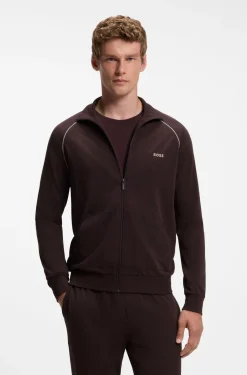 ZIp-up jacket in stretch cotton with contrast piping
