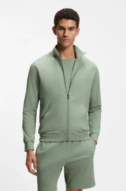 ZIp-up jacket in stretch cotton with contrast piping
