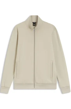 Zip-up sweatshirt in mercerised stretch-cotton piqué
