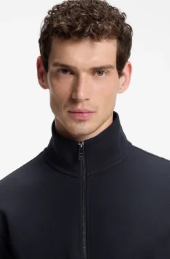 Zip-up sweatshirt in mercerised stretch-cotton piqué