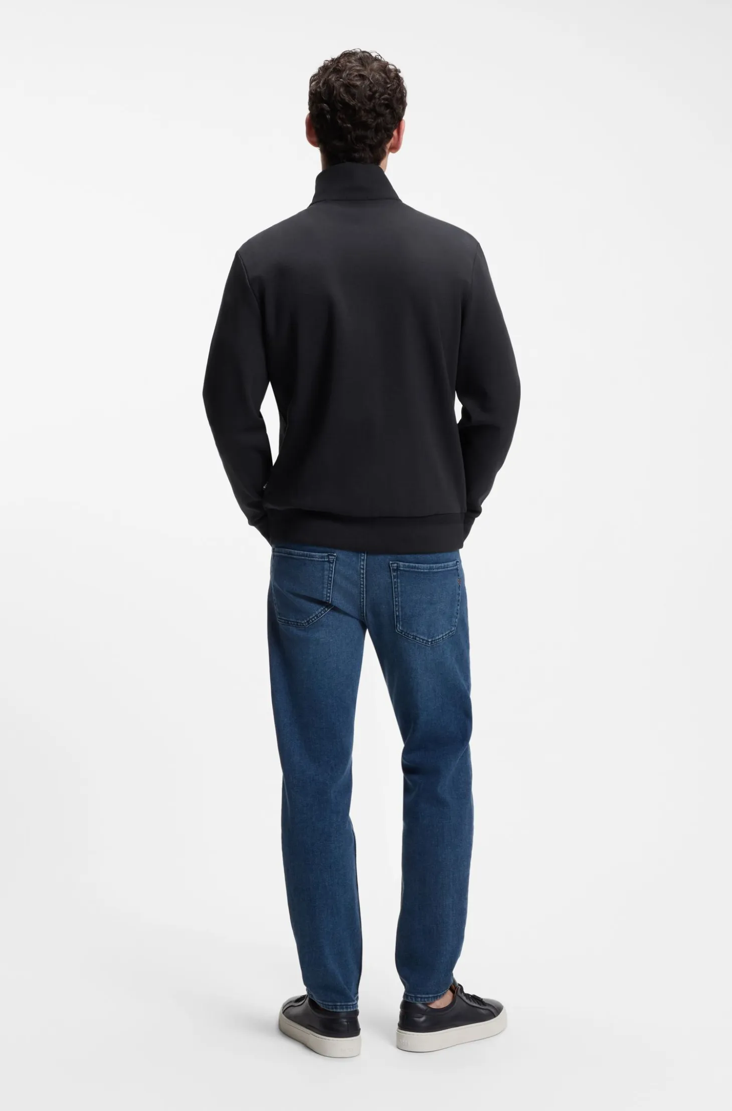 Zip-up sweatshirt in mercerised stretch-cotton piqué
