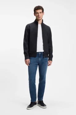 Zip-up sweatshirt in mercerised stretch-cotton piqué