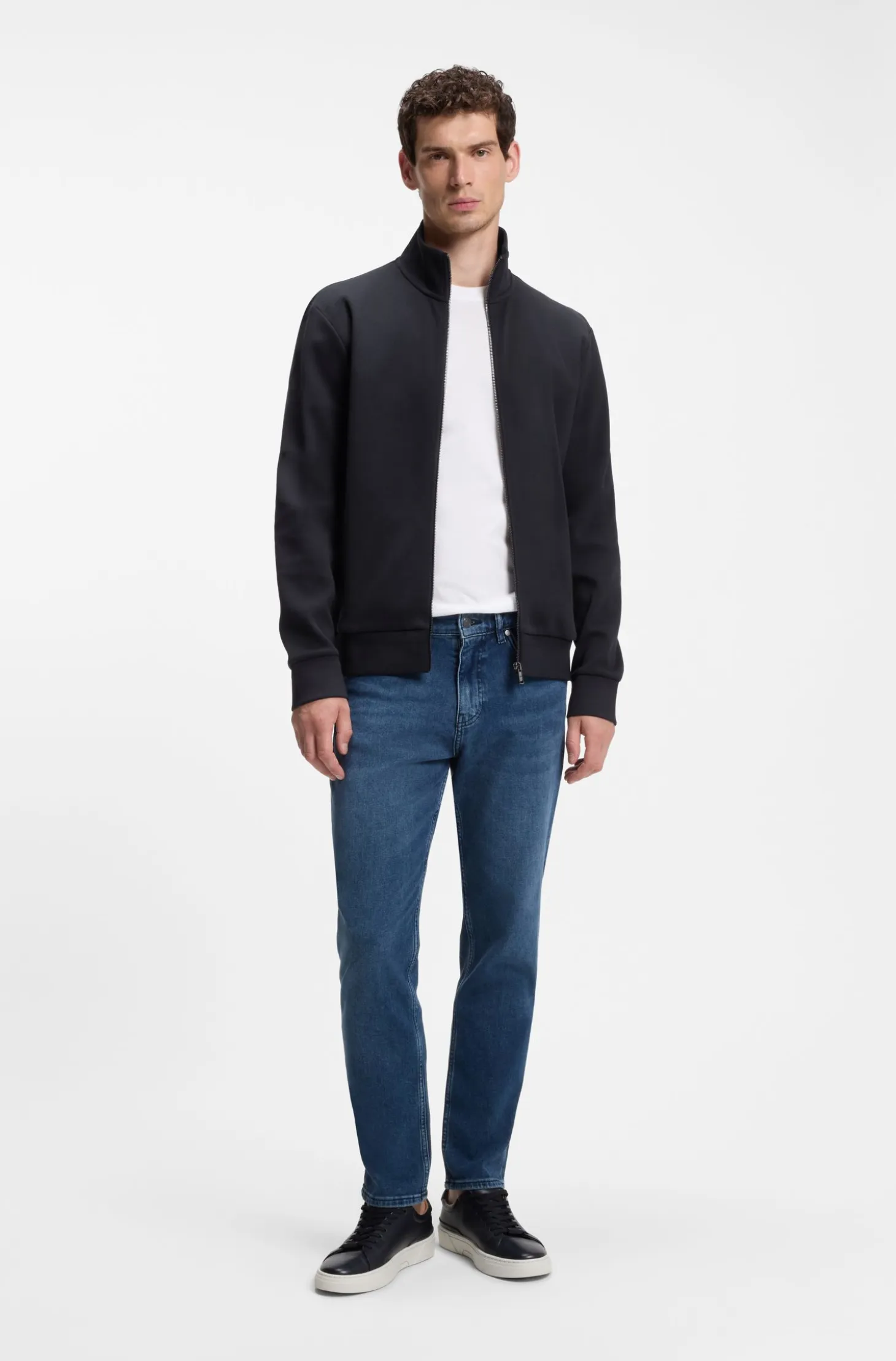 Zip-up sweatshirt in mercerised stretch-cotton piqué