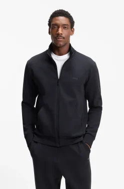 Zip-up sweatshirt in stretch cotton with logo print