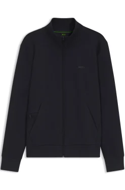 Zip-up sweatshirt in stretch cotton with logo print