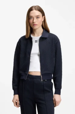 Zip-up sweatshirt with stacked-logo puller