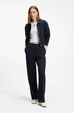 Zip-up sweatshirt with stacked-logo puller