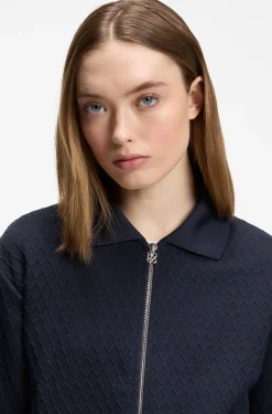 Zip-up sweatshirt with stacked-logo puller